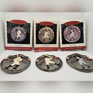 3 Hallmark Baseball Hero Christmas Ornament Ruth Gehrig Paige Lot Set Sport